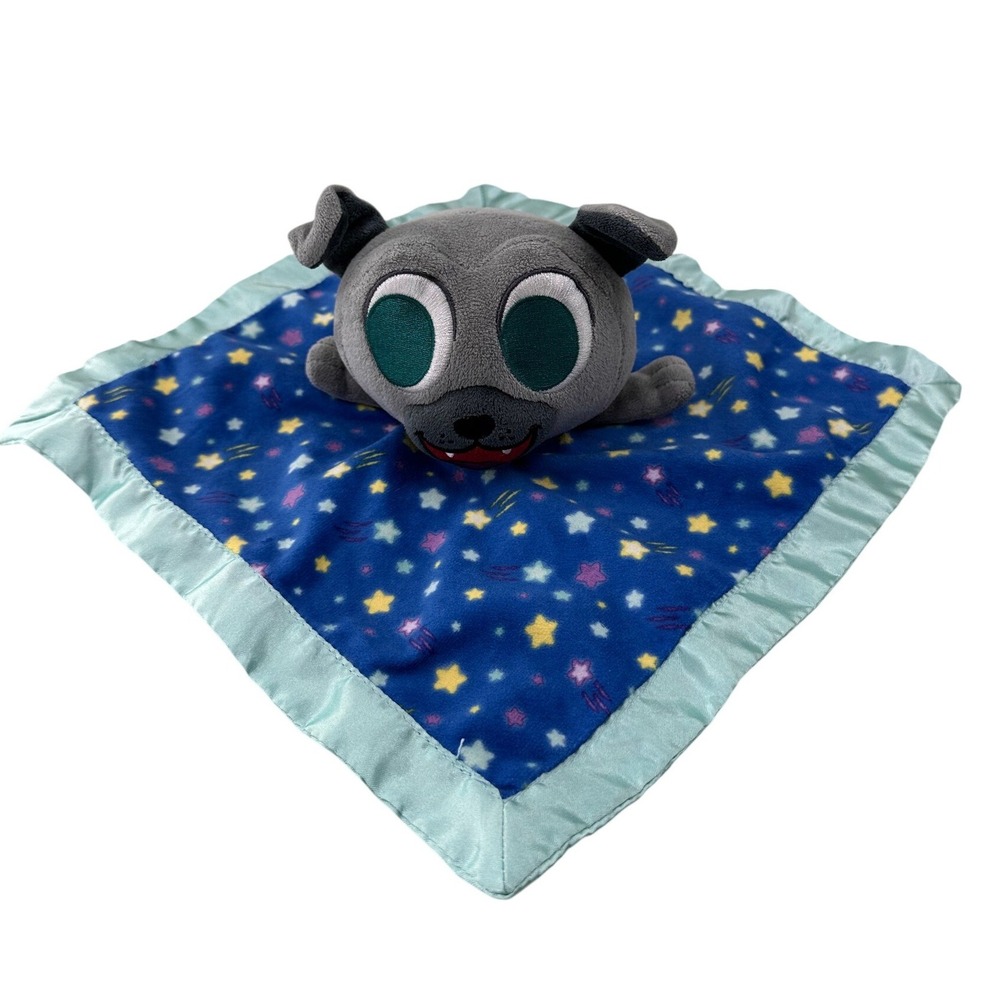 Disney Puppy Dog Pals Bingo Plush Lovey Security Blanket Blue Star Satin‎ Trim